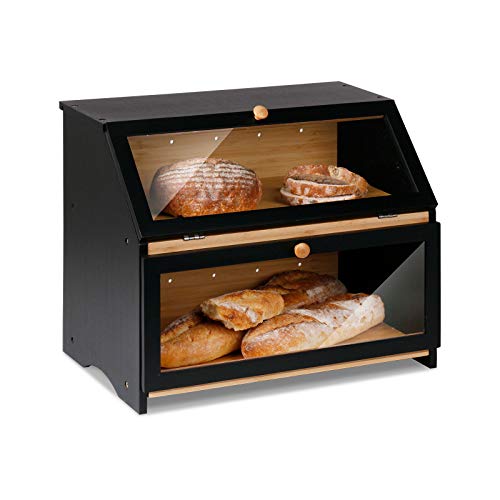 HOMEKOKO Large Double Layer Bread Box, Wooden Bin