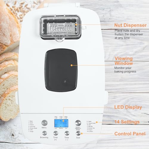 Patioer 14-in-1 Bread Maker Machine, White