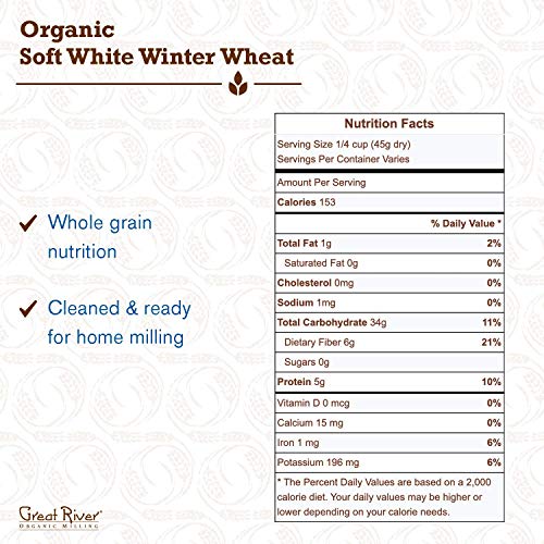 Organic Soft White Winter Wheat, Whole Grain, 25 lbs