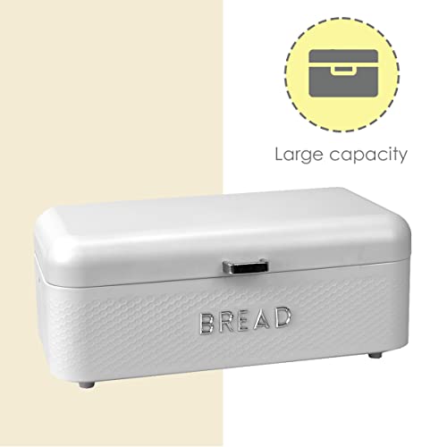 White Metal Bread Box with Hinge Top.didReceiveMemoryWarningLarge Size for Fresh Bread, Bagels, Croissants