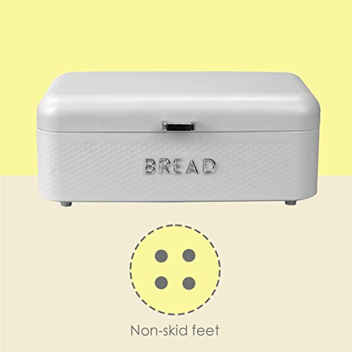 White Metal Bread Box with Hinge Top.didReceiveMemoryWarningLarge Size for Fresh Bread, Bagels, Croissants