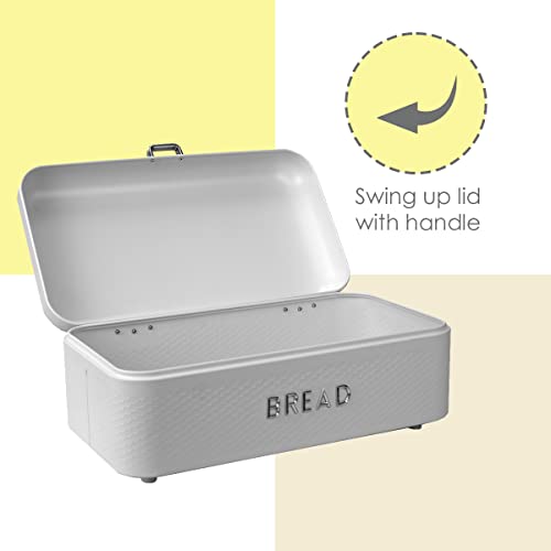 White Metal Bread Box with Hinge Top.didReceiveMemoryWarningLarge Size for Fresh Bread, Bagels, Croissants