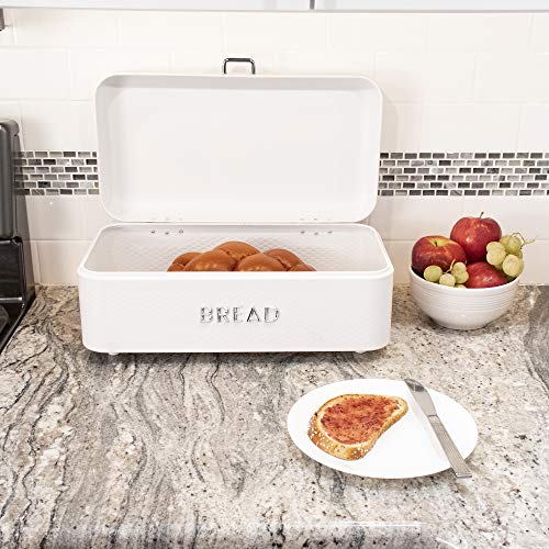 White Metal Bread Box with Hinge Top.didReceiveMemoryWarningLarge Size for Fresh Bread, Bagels, Croissants