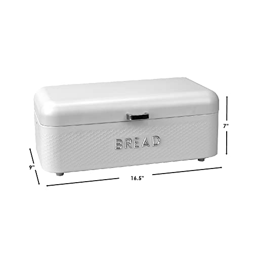 White Metal Bread Box with Hinge Top.didReceiveMemoryWarningLarge Size for Fresh Bread, Bagels, Croissants