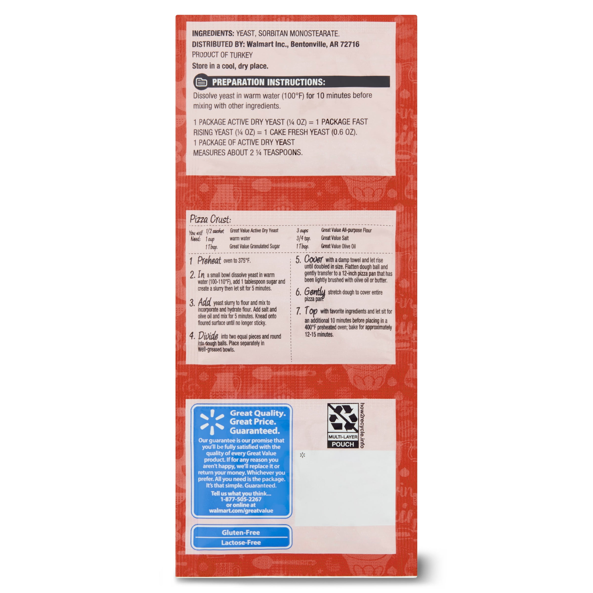 Great Value Active Dry Yeast, 0.25 oz, 3 Count