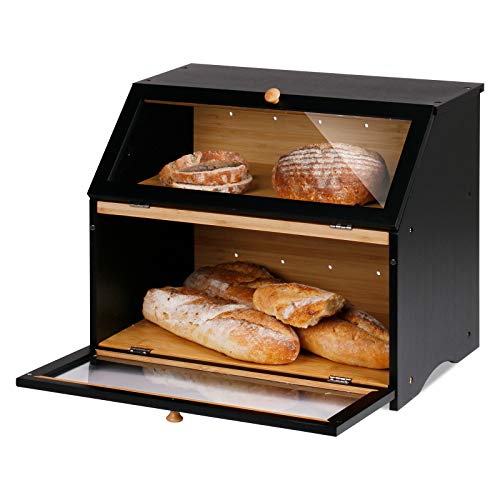 HOMEKOKO Large Double Layer Bread Box, Wooden Bin