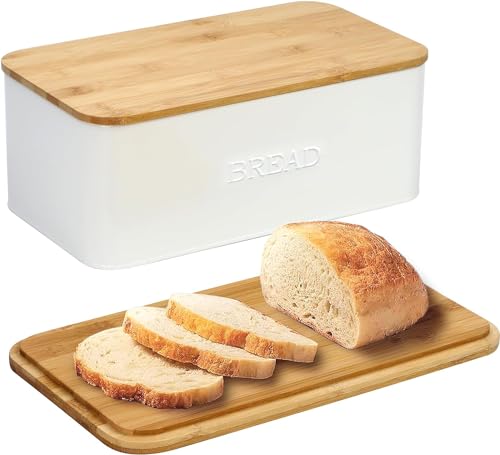White Bread Box with Cutting Board Lid for Kitchen