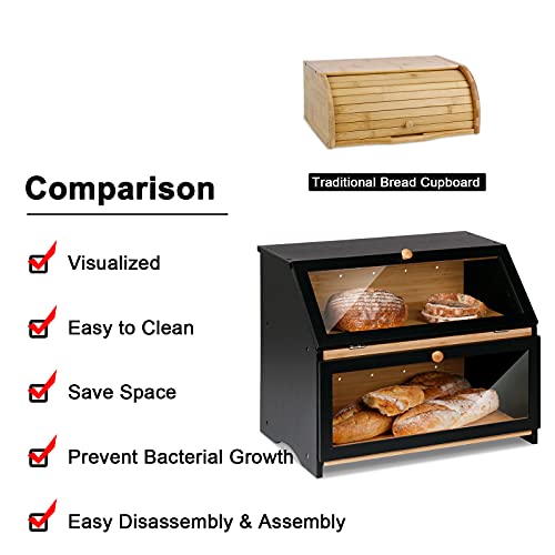 HOMEKOKO Large Double Layer Bread Box, Wooden Bin