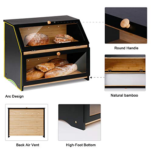 HOMEKOKO Large Double Layer Bread Box, Wooden Bin