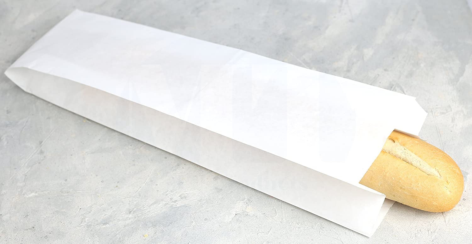 50 White Paper Bread Bags - 5.25" x 3.25" x 18