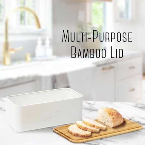 White Bread Box with Cutting Board Lid for Kitchen