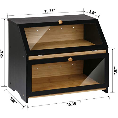 HOMEKOKO Large Double Layer Bread Box, Wooden Bin
