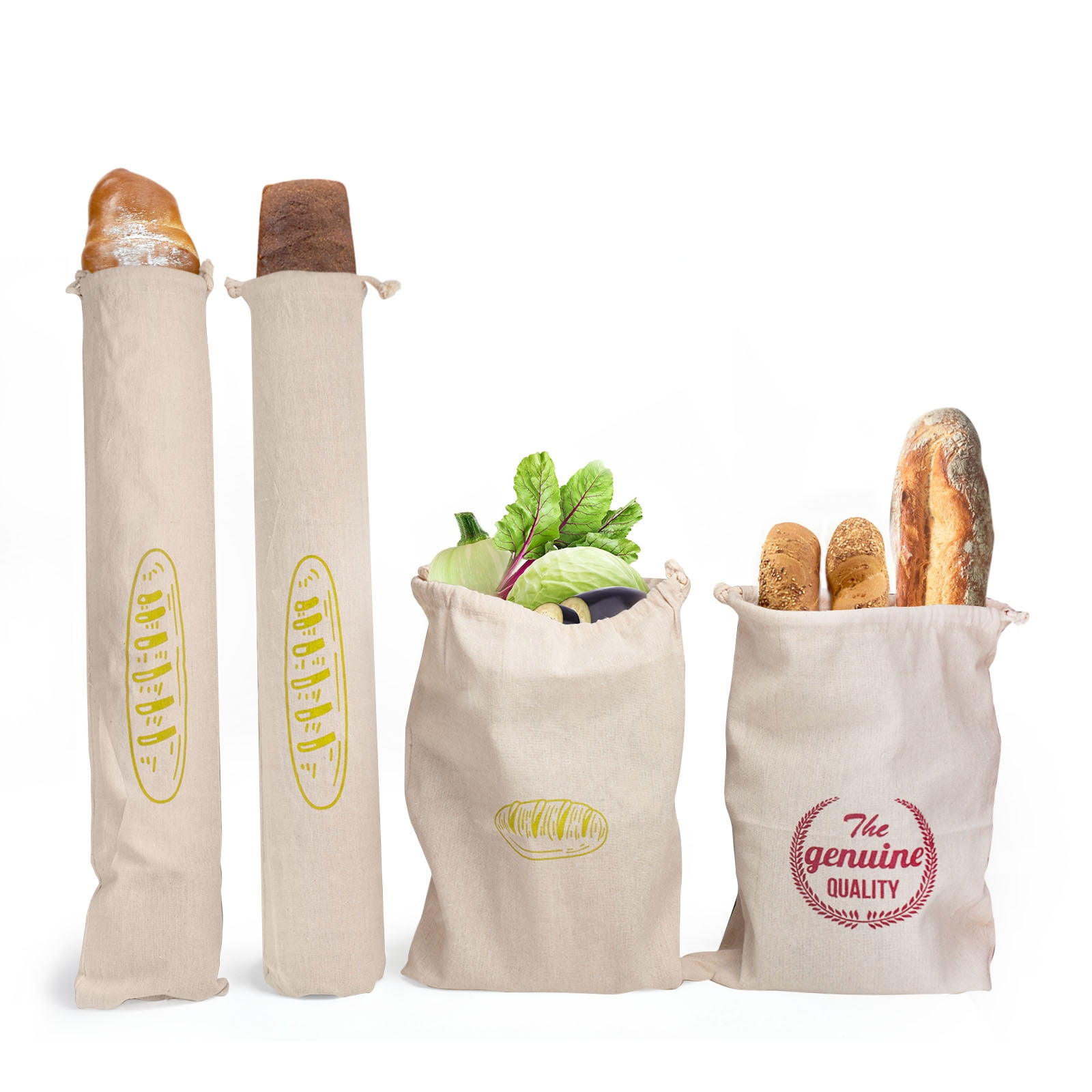 Linen Bread Bags with Tie, Pack of 4