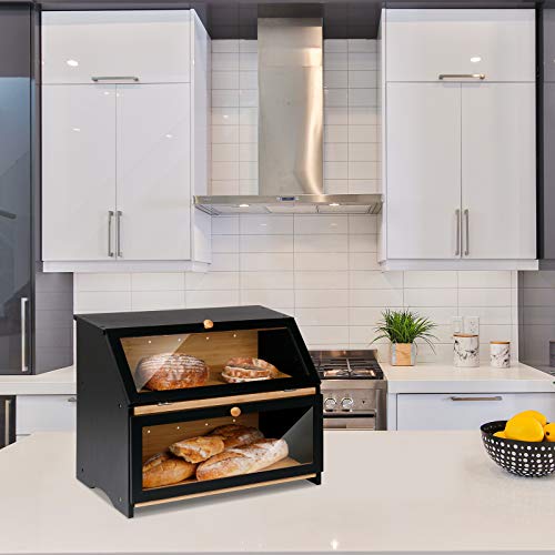 HOMEKOKO Large Double Layer Bread Box, Wooden Bin