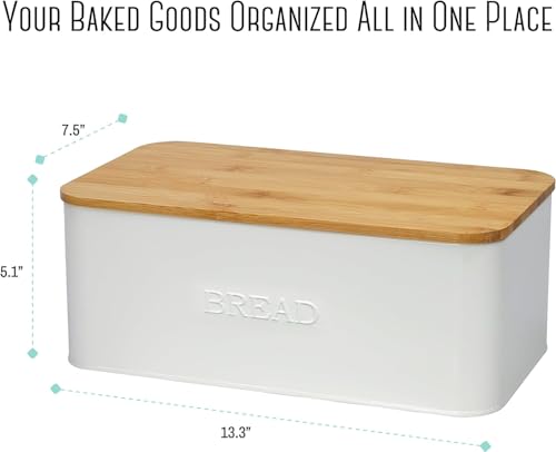 White Bread Box with Cutting Board Lid for Kitchen