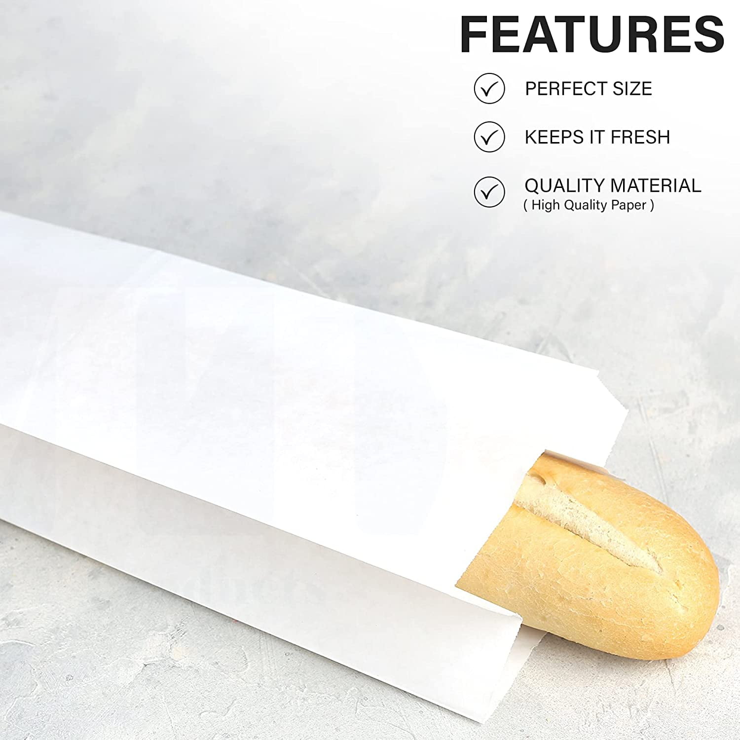 50 White Paper Bread Bags - 5.25" x 3.25" x 18