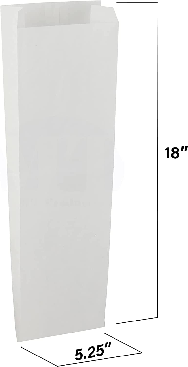 50 White Paper Bread Bags - 5.25" x 3.25" x 18