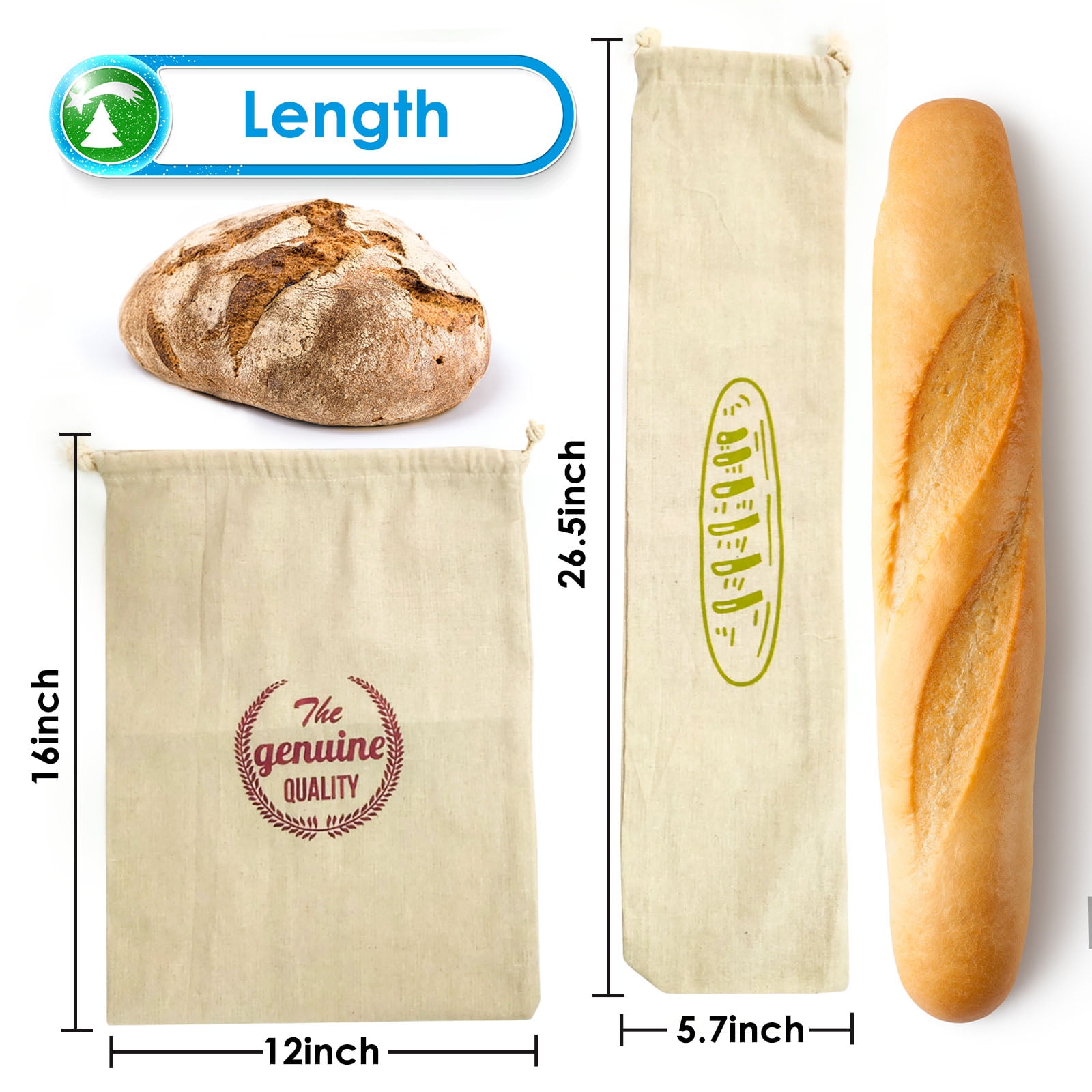 Linen Bread Bags with Tie, Pack of 4