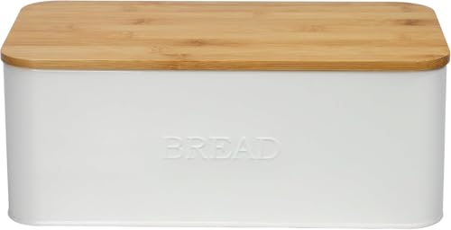 White Bread Box with Cutting Board Lid for Kitchen