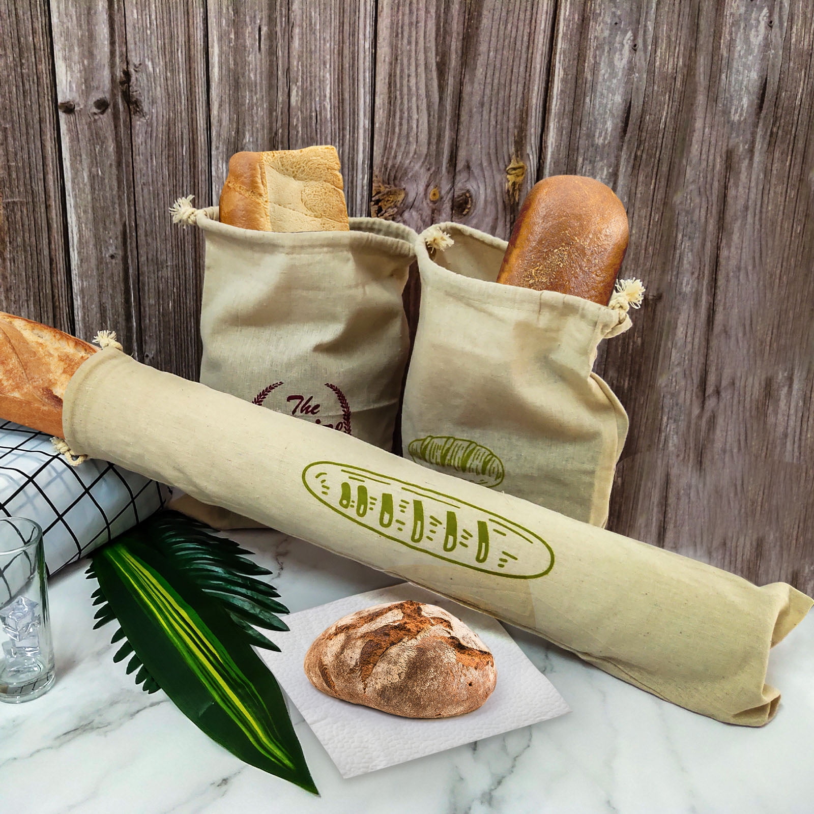 Linen Bread Bags with Tie, Pack of 4