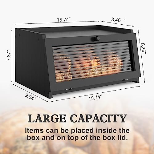 Farmhouse Bread Box with Window for Kitchen Countertop
