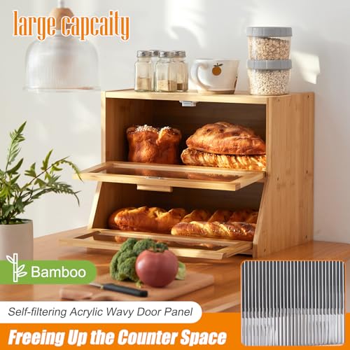 Bamboo Double Layer Bread Box with Acrylic Panel