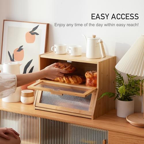Bamboo Double Layer Bread Box with Acrylic Panel