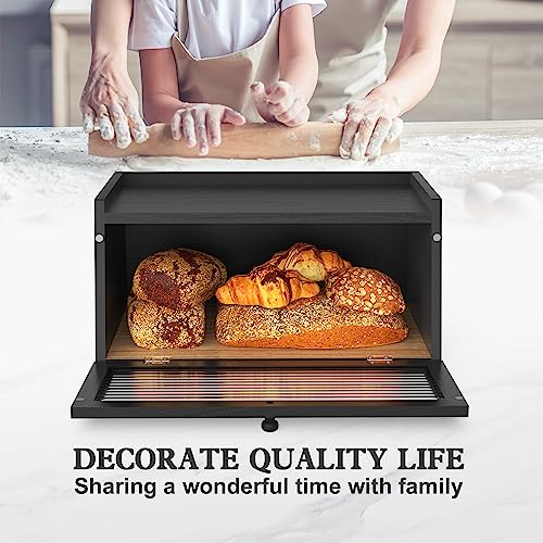 Farmhouse Bread Box with Window for Kitchen Countertop