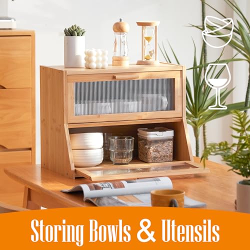 Bamboo Double Layer Bread Box with Acrylic Panel