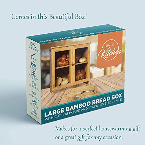 Rustic Bamboo Bread Box with Adjustable Shelf and Accessories