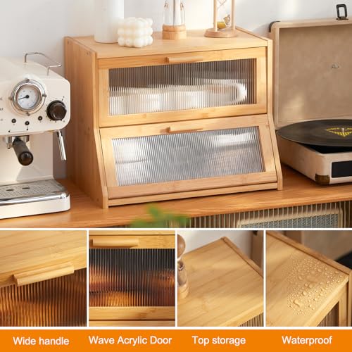 Bamboo Double Layer Bread Box with Acrylic Panel