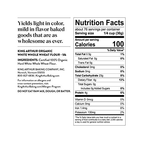 Organic White Whole Wheat Flour, King Arthur Brand, 5 lbs
