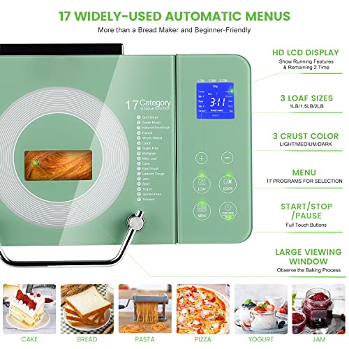 Ceramic Pan Bread Machine with Dual Heaters & More