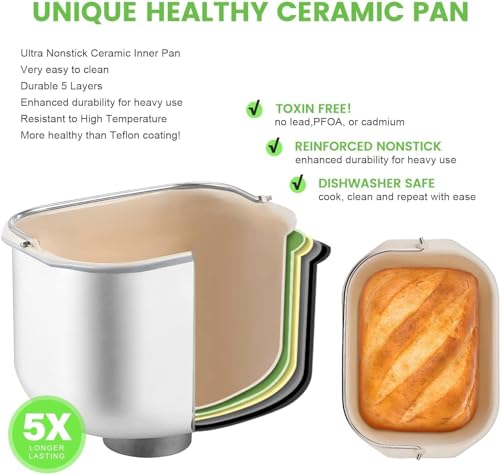 Ceramic Pan Bread Machine with Dual Heaters & More