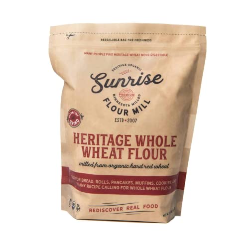 Sunrise Flour Mill Organic Heritage Whole Wheat Flour - 5 lbs | Milled & Shipped within 10 Days | Easier to Digest with Less Bloating | No Bleaching or Bromating | Zero Additives