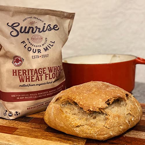 Sunrise Flour Mill Organic Heritage Whole Wheat Flour - 5 lbs | Milled & Shipped within 10 Days | Easier to Digest with Less Bloating | No Bleaching or Bromating | Zero Additives