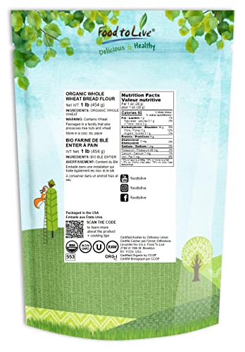 Organic Whole Wheat Bread Flour, 1lb - Non-GMO, Vegan