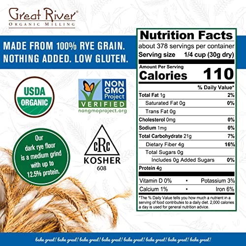 Organic Dark Rye Flour, Stone Ground, 25 lbs