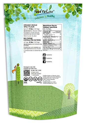 Organic Spelt Flour, 4 lbs, Non-GMO, Kosher, Vegan