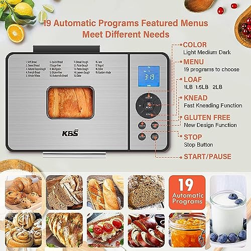 KBS 2LB Automatic Bread Machine Stainless Steel, Ceramic Pan