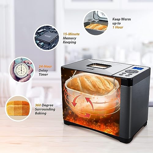 KBS 2LB Automatic Bread Machine Stainless Steel, Ceramic Pan