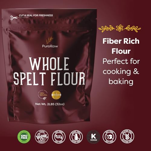 PuroRaw Whole Grain Spelt Flour, 2lbs, All Natural