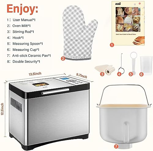 KBS 2LB Automatic Bread Machine Stainless Steel, Ceramic Pan
