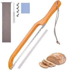 Wooden Bread Bow Knife - 15.7" Serrated Slicer