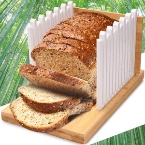 Adjustable Bamboo Bread Slicer with Crumb Tray