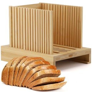 Adjustable Bamboo Bread Slicer with Wooden Cutting Board