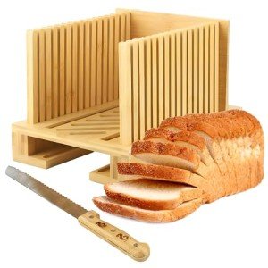Foldable Bamboo Bread Slicer with Adjustable Guide
