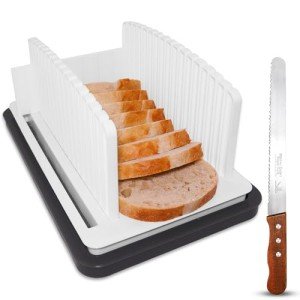 Adjustable Bread Slicer with Crumb Tray & Knife