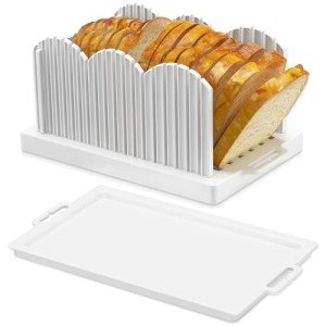 Adjustable Bread Slicer with Crumb Tray - White