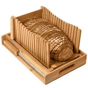 Bamboo Bread Slicer with Crumb Tray - Adjustable